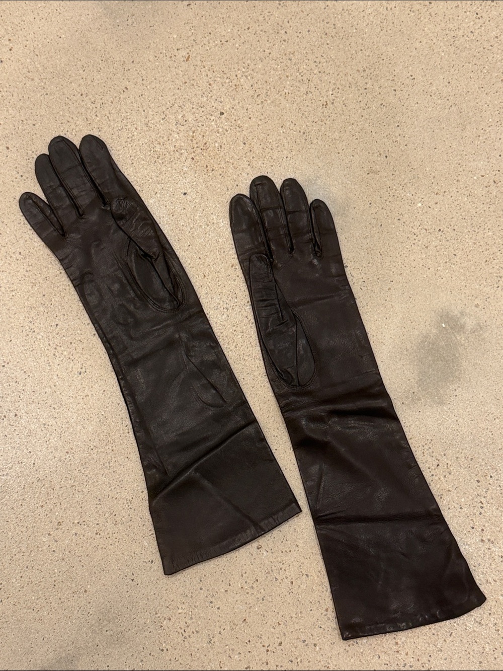 Long Vintage Brown Leather Women's Gloves